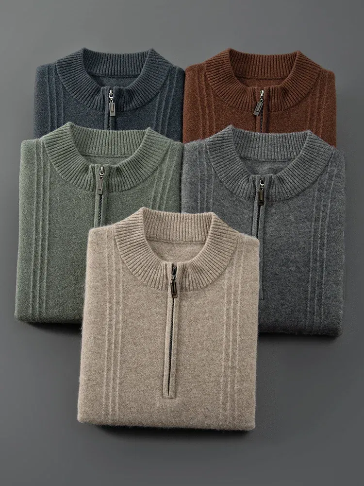 Color: Dark Grey, Size: XXL - Men's Sweater Pullover Autumn Winter Sweater Warm Clothing 100% Cashmere Business Long Sleeve Classic Quality Mock Neck Knit Top
