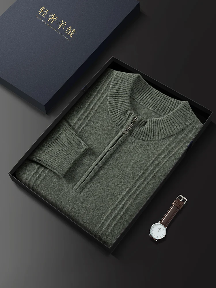 Color: Dark Grey, Size: XXL - Men's Sweater Pullover Autumn Winter Sweater Warm Clothing 100% Cashmere Business Long Sleeve Classic Quality Mock Neck Knit Top
