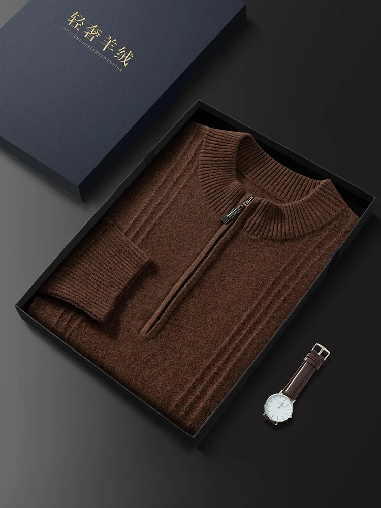 Color: Dark Grey, Size: XXL - Men's Sweater Pullover Autumn Winter Sweater Warm Clothing 100% Cashmere Business Long Sleeve Classic Quality Mock Neck Knit Top