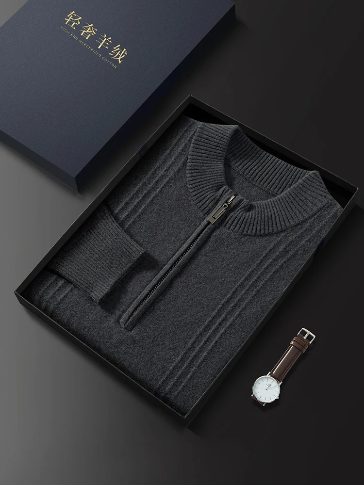 Color: Dark Grey, Size: XXL - Men's Sweater Pullover Autumn Winter Sweater Warm Clothing 100% Cashmere Business Long Sleeve Classic Quality Mock Neck Knit Top