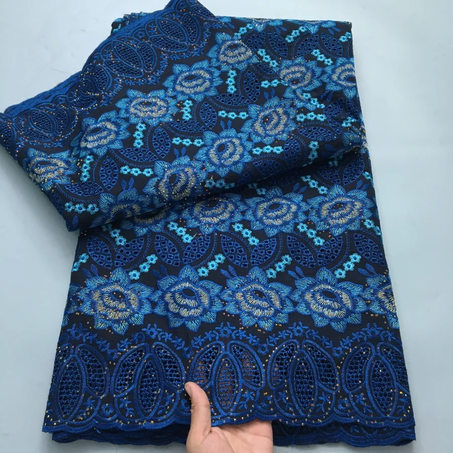 Color: green, length: 5 yards, Width: 120cm - White Swiss Lace Fabric High Quality 5 Yards Embroidered Nigerian Cotton Lace Fabric 2025 African Party Dress for Women A4182
