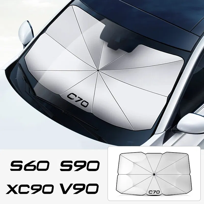 Color: Khaki - Car Front Shading Car Windshield Sunshade Umbrella For Volvo XC90 XC60 C30 T6 S60 C70 XC40 V40 XC70 V60 V50 S80 S40 AWD V90 S90