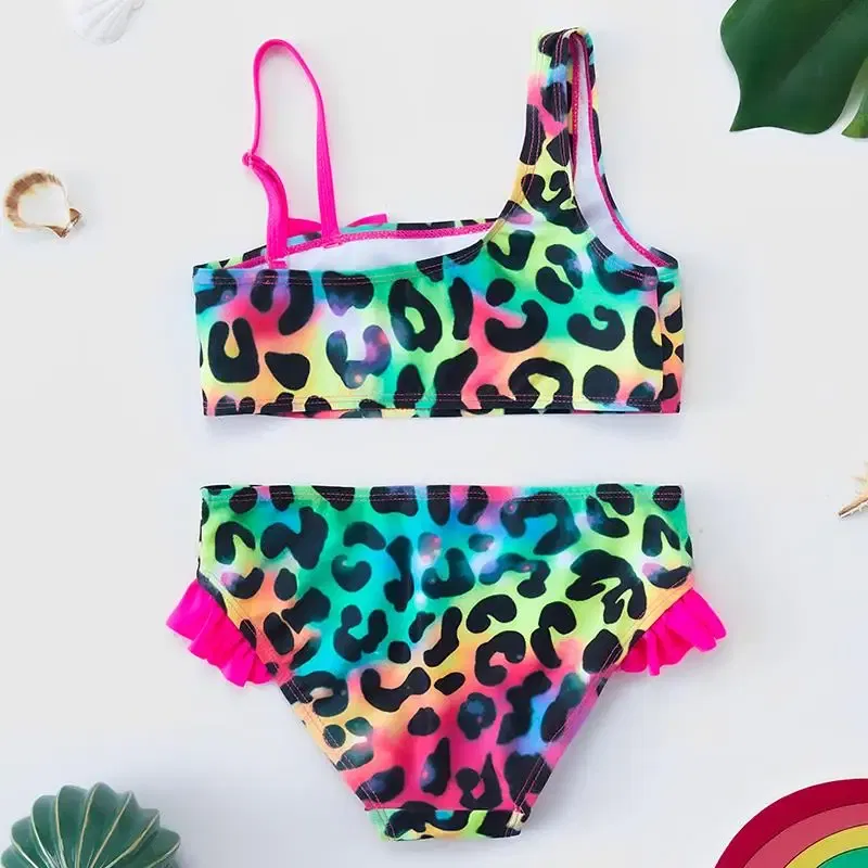Color: Pink, Size: S - Lilo Stitch Gilrs Bow Bikini Set Trendy Two-Piece Swimsuits for Summer Stylish Beachwear Pool Fashion Bathing Suits 3-12Y