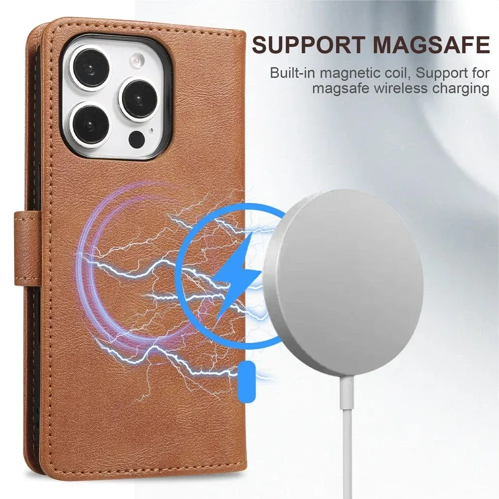 Color: black, Material: Silicon - 2 in 1 MagSafe Wallet Case for IPhone 16 Promax 15 Plus 14 Pro Max 13 12 Iphone16 Magnetic Wireless Charging Phone Cover
