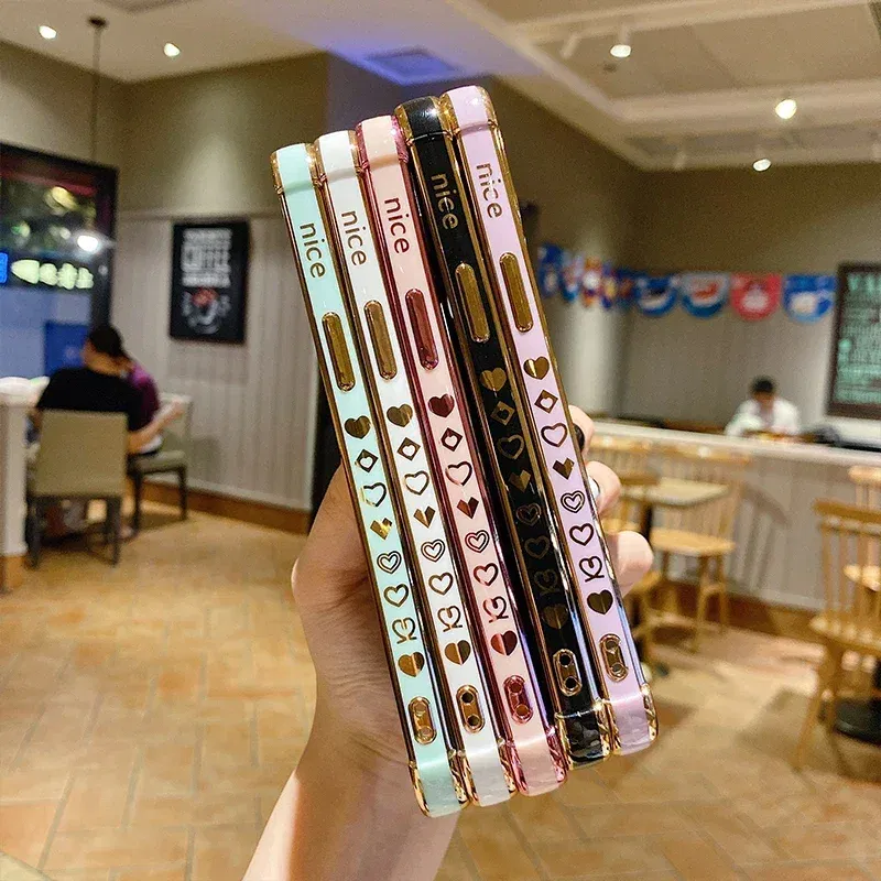 Color: Beige, Compatible-Phone Models: For iPhone 15, Ships From: CN - Electroplating Side Love Heart Phone Case For IPhone 16 15 14 13 12 11 Pro Max XR 8 Plus SE2/SE3 Shockproof Back Cover