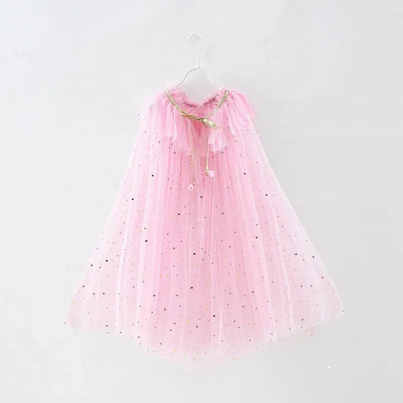 Color: SKY BLUE, Kid Size: 12T - Little Girls Sequins Tulle Cape Children Princess Party Dress Up Cloaks Summer Thin Blue Pink White Halloween Birthday Costumes