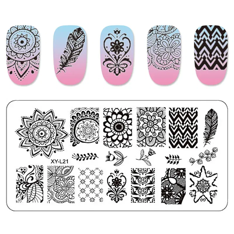 Color: PURPLE - Kimcci Nail Stamping Plates Flamingo Nail Template Mandala Maple Leaf Stamp Nail Art Stamp Image Template Manicure Stencil Tools
