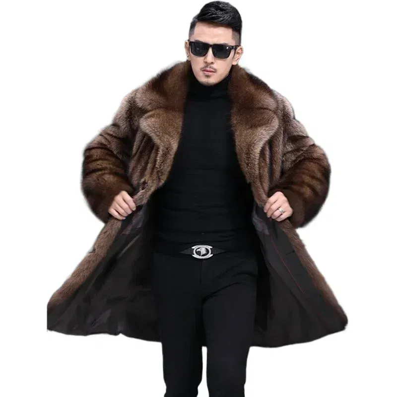 Color: Beige, Size: XXL - Parker Men's Imitation Fur Liner Winter Warm New Fur One-piece Coat Imitation Mink Fleece Mid-length Fur Coat
