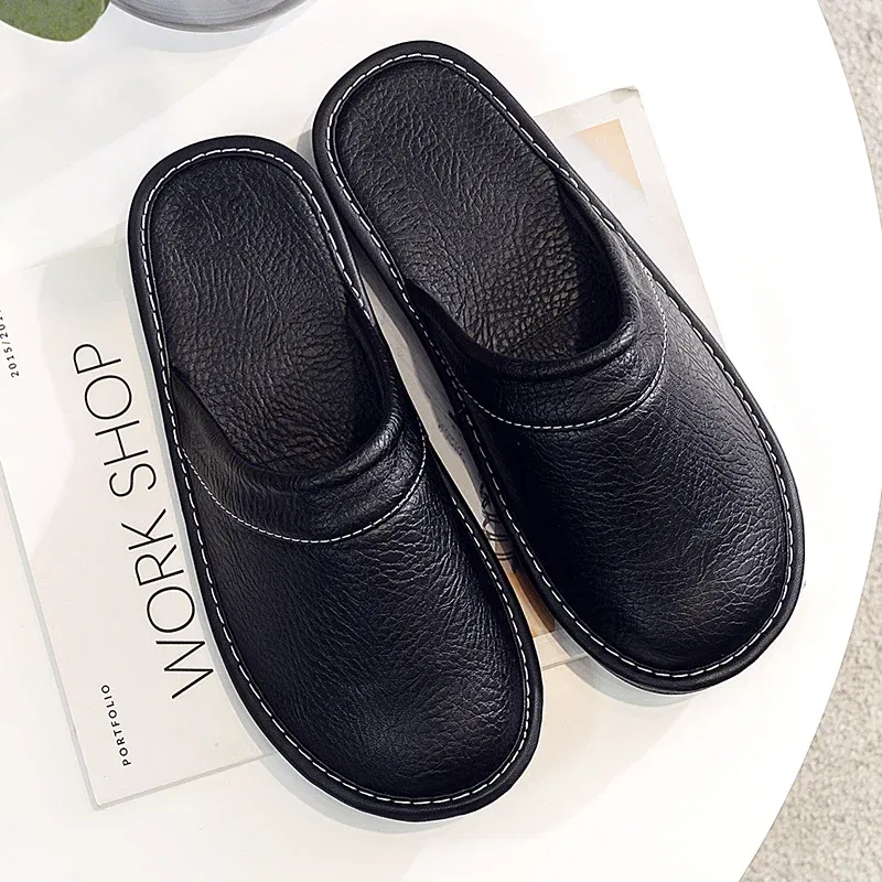 Color: Clear, Shoe Size: 12 - Mens Bedroom Leather Slippers Unisex Black Home Shoes Big Size 47 48 Man's Slippers Indoor Comfy Males Slides Family Flats Shoes