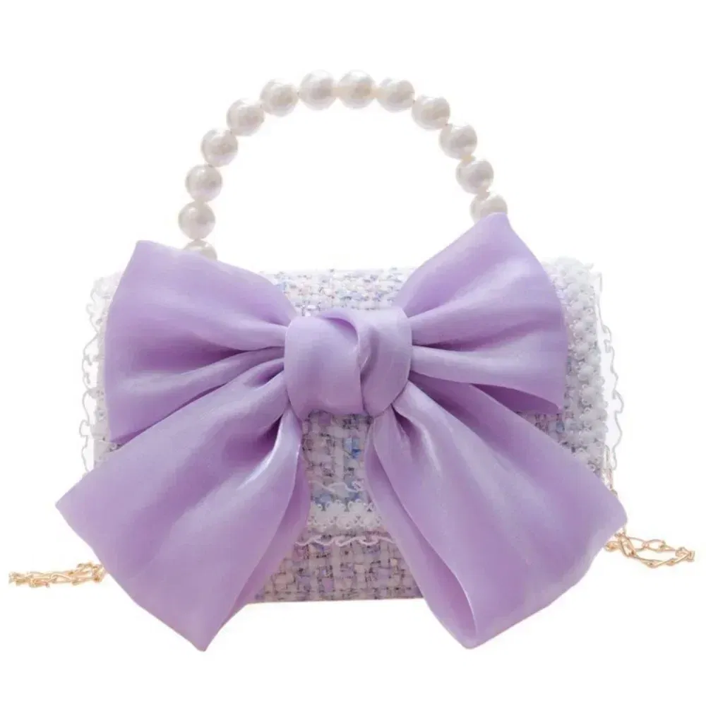 Color: Brown - New Children's Fashion Little Fragrant Wind Elsa Princess Bag Little Girl Pearl Handheld Crossbody Bag Net Red envelope