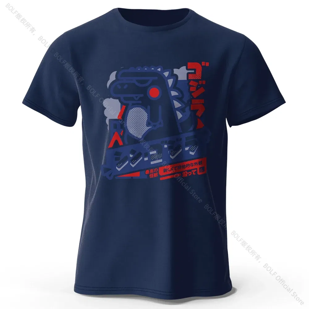 Color: Navy Blue, Size: L - Harajuku Kawaii Animal Printed 100% Cotton T-Shirt, Lightweight Round Neck Short Sleeve Tee, Unisex Casual Wear