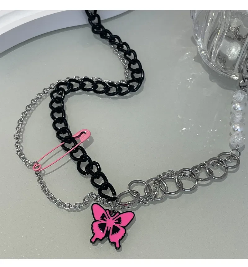 Black Chain Pin Butterfly Necklace