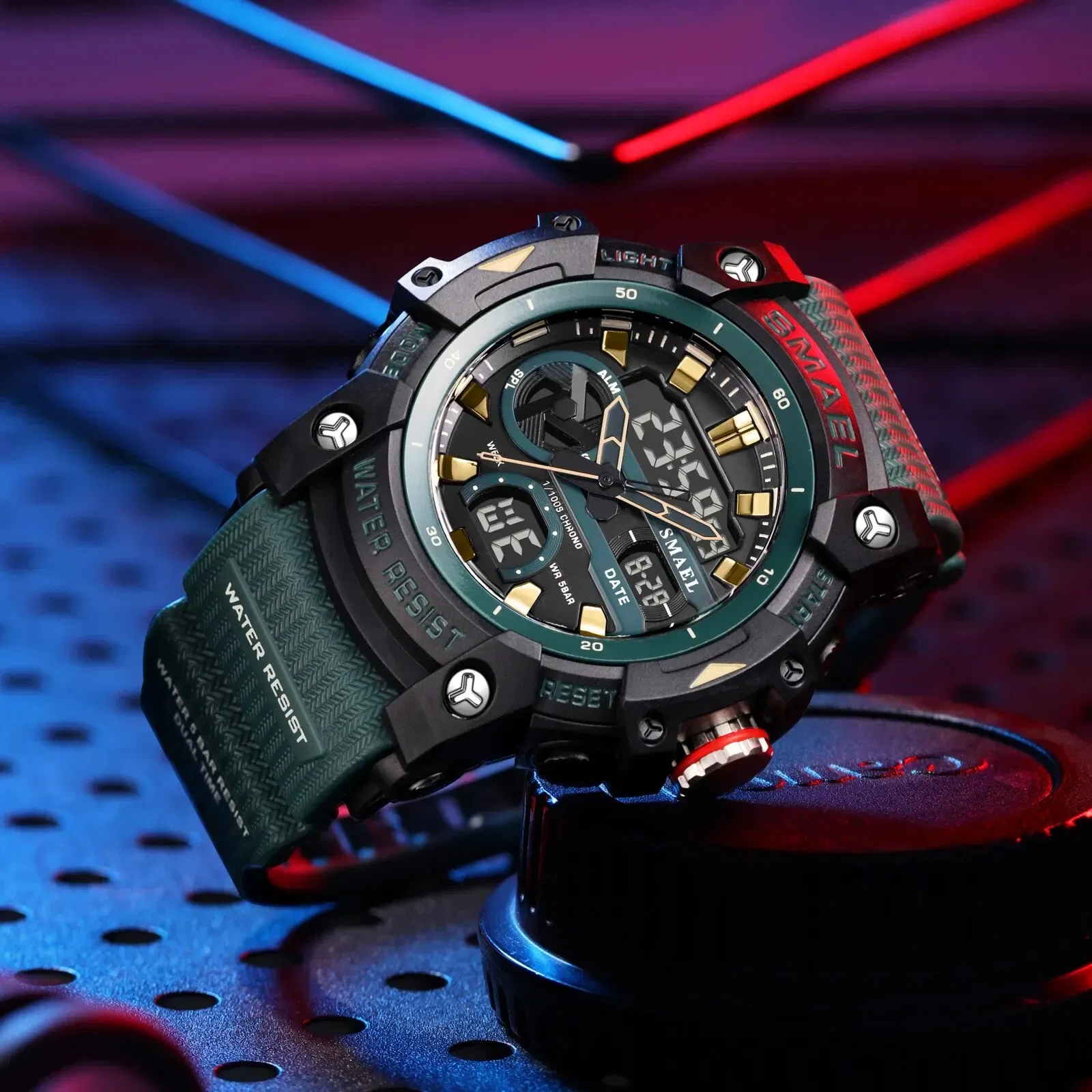 Color: Green - SMAEL Sport Watches Waterproof Digital LED Display Analog Alarm Clock 8086 Young Fashion Quartz Wristwatches