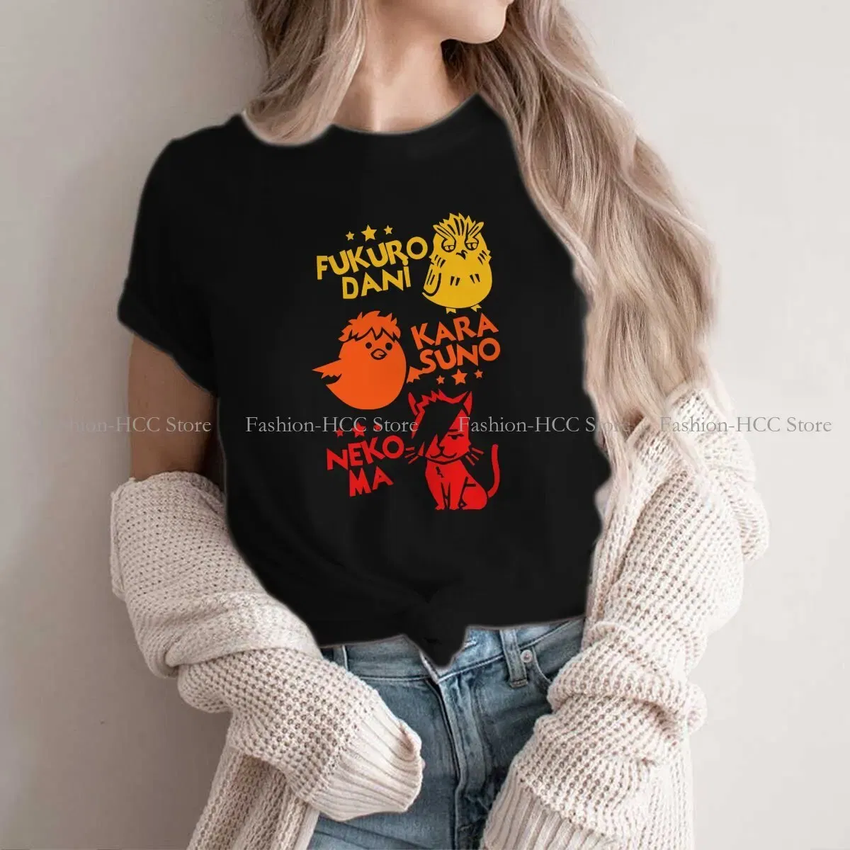 Color: WHITE, Size: S - Best Team O Neck Polyester TShirt Haikyuu Cartoon Anime Classic T Shirt Women Tops
