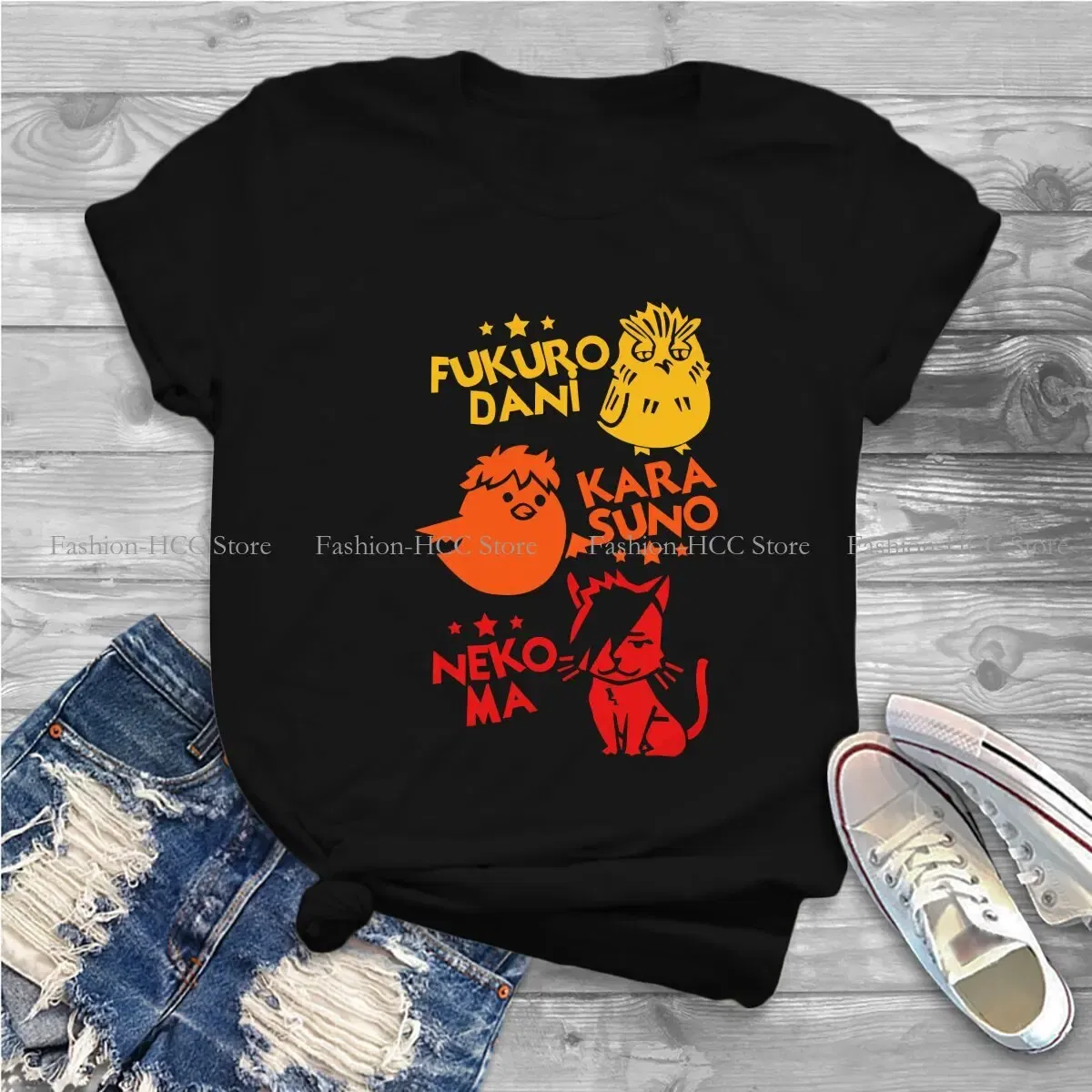 Color: WHITE, Size: S - Best Team O Neck Polyester TShirt Haikyuu Cartoon Anime Classic T Shirt Women Tops