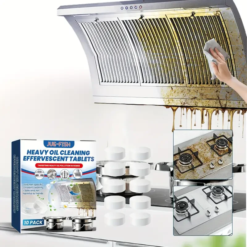 Powerful Kitchen Cleaning Tablets - Effective Heavy Oil Stain Remover for Range Hood, Stove, Oven - Effervescent Formula for Easy Grease Removal