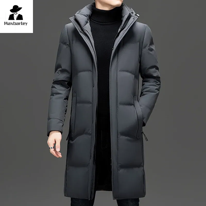 Color: Blue, Size: XL - 2024 New Men's Winter Down Jacket Long Knee-length Thickened Warm Duck Down Parka High-end Hooded Detachable Extremely Cold Coat