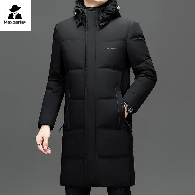 Color: Blue, Size: XL - 2024 New Men's Winter Down Jacket Long Knee-length Thickened Warm Duck Down Parka High-end Hooded Detachable Extremely Cold Coat