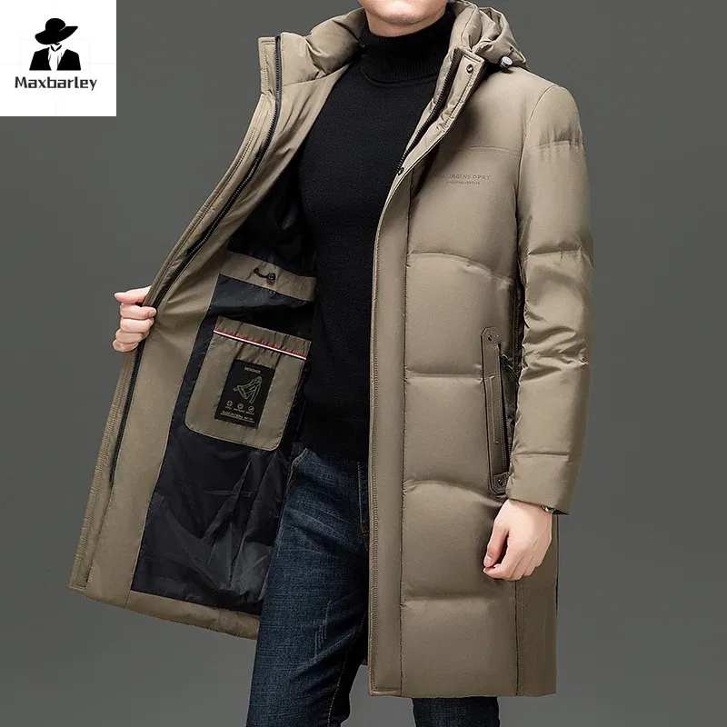 Color: Blue, Size: XL - 2024 New Men's Winter Down Jacket Long Knee-length Thickened Warm Duck Down Parka High-end Hooded Detachable Extremely Cold Coat