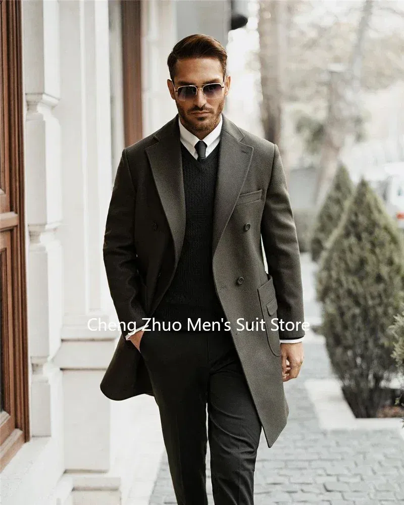 Color: Brown, Size: 5XL - Classic Man Trench Coat Customized Notched Lapel Full Man Terno Double Breasted Elegant Gentleman Long Coat Men's Winter Jacket