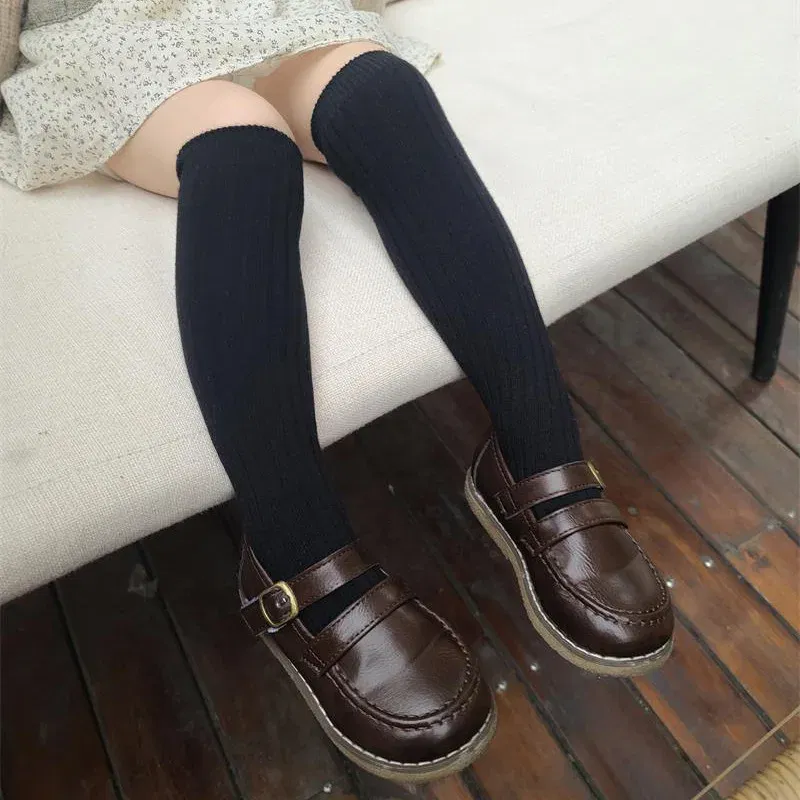 Color: green, Size: 7-9T - Baby Long Socks Over The Knee Little Girls Solid Cotton Socks Spring Autumn Long Crew Socks