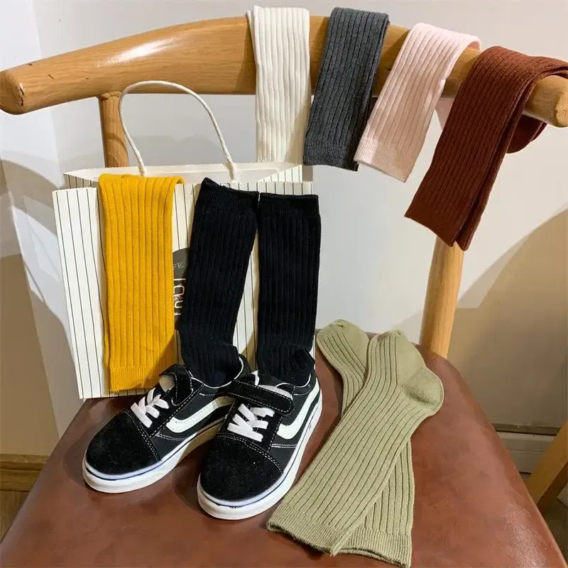 Color: green, Size: 7-9T - Baby Long Socks Over The Knee Little Girls Solid Cotton Socks Spring Autumn Long Crew Socks