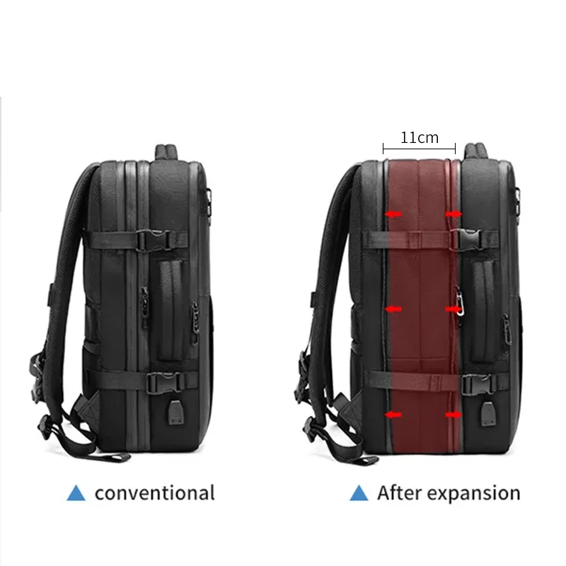 Color: Brown - Travel Men Expanded Laptop Backpack vacuum compression hiking Backpack USB charging Business Large Capacity Backpack For Pumps