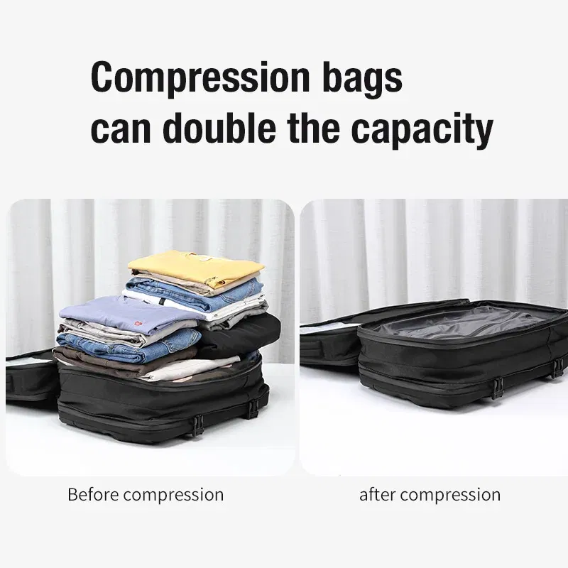 Color: Brown - Travel Men Expanded Laptop Backpack vacuum compression hiking Backpack USB charging Business Large Capacity Backpack For Pumps