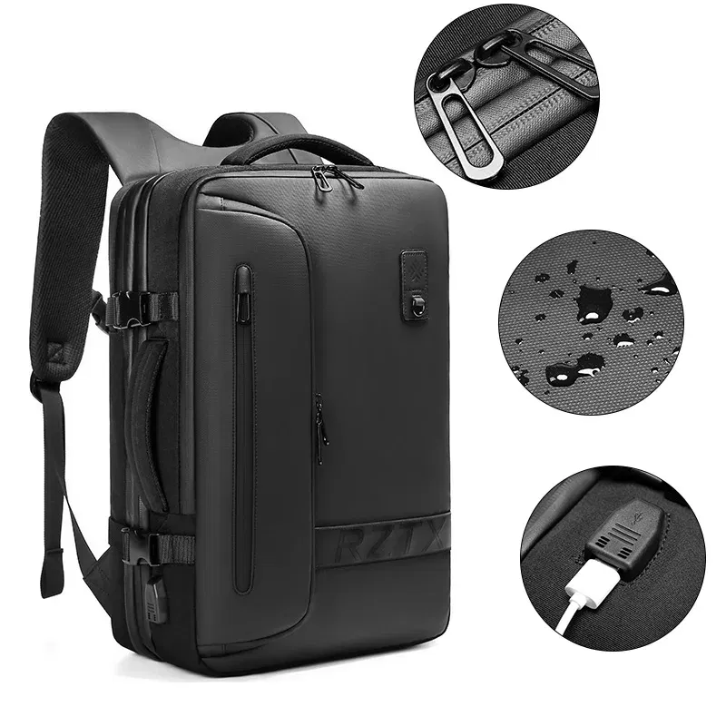 Color: Brown - Travel Men Expanded Laptop Backpack vacuum compression hiking Backpack USB charging Business Large Capacity Backpack For Pumps