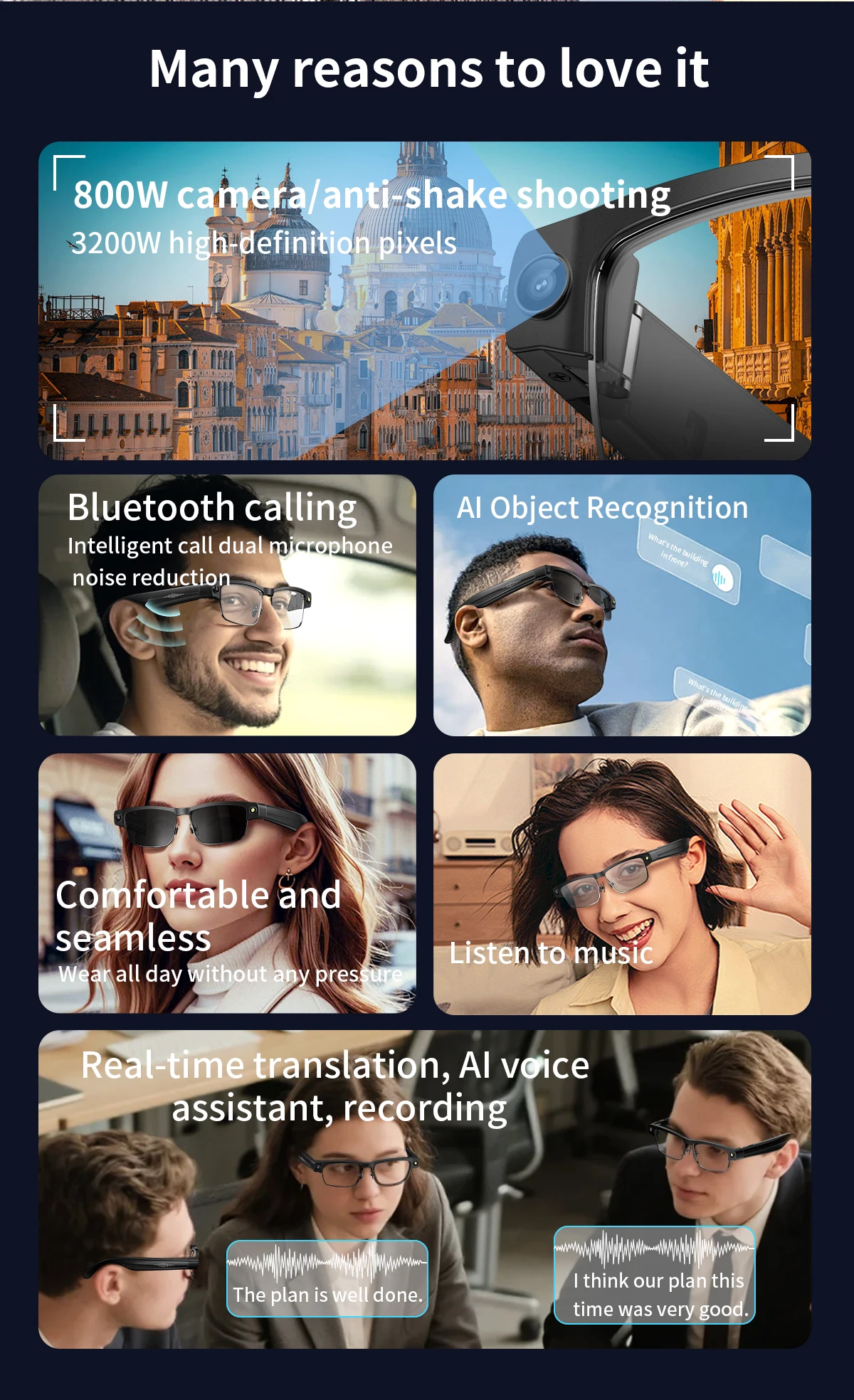 Color Name: Blue - Smart AI Glasses With 8MP HD Camera Chat GPT Touch Sport Sunglasses Bluetooth Call Video Music Player Object Recognition