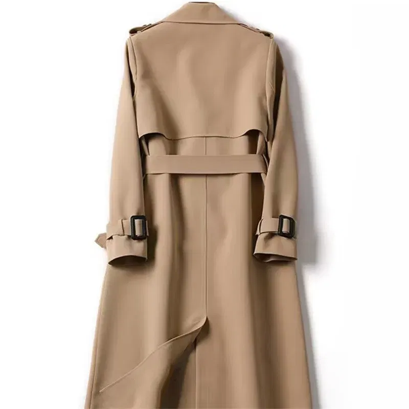 Color: Khaki, Size: XXL - Autumn Winter Long Sleeve Trench Coat For Women 2024 Fashion Loose Office Lady Long Outerwears Jacket Coats Female Clothing