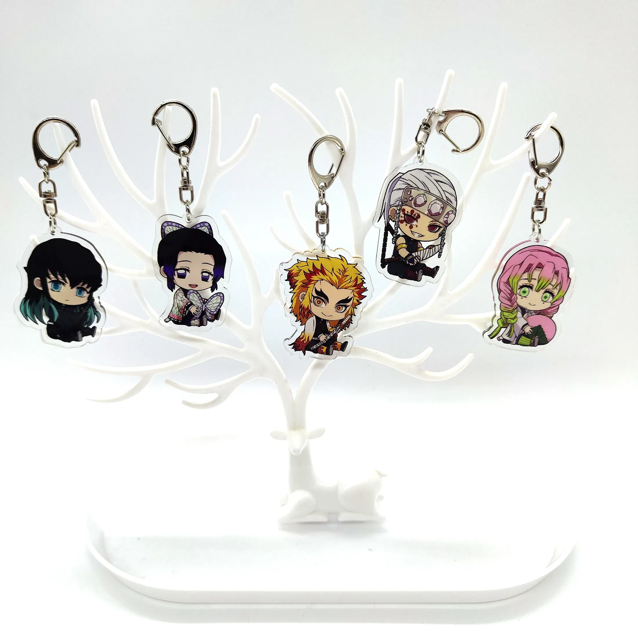 Color: Red - 16pcs/set Anime Keychains Keychain Demon Slayer Kimetsu No Yaiba Acrylic Key Ring Cute Funny Cartoon for Friends wholesale
