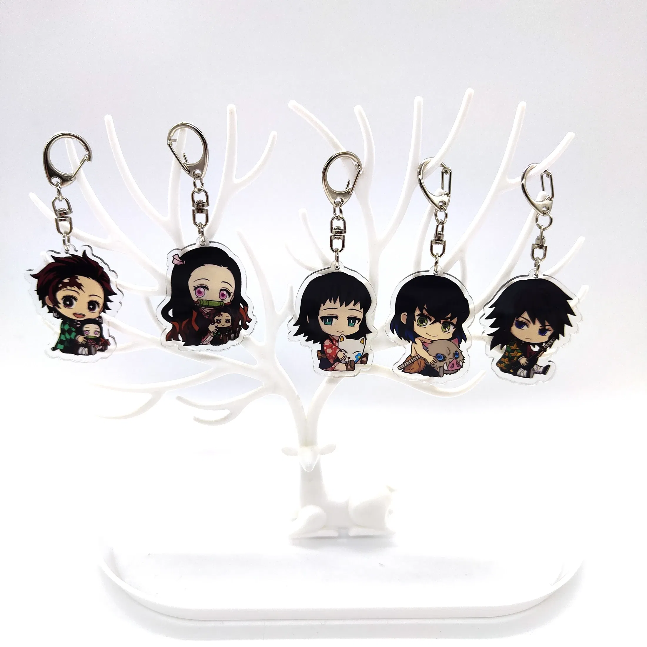 Color: Red - 16pcs/set Anime Keychains Keychain Demon Slayer Kimetsu No Yaiba Acrylic Key Ring Cute Funny Cartoon for Friends wholesale