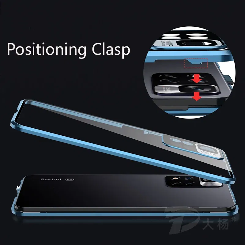 Color: Silver, Bundle: Case & Screen Protector, Material: CANVAS - Full Protection Case Metal Magnetic Double Sided Glass Snap Lock Case For XiaoMi Redmi Note 13 Pro Plus 5G Bumper Phone Cover