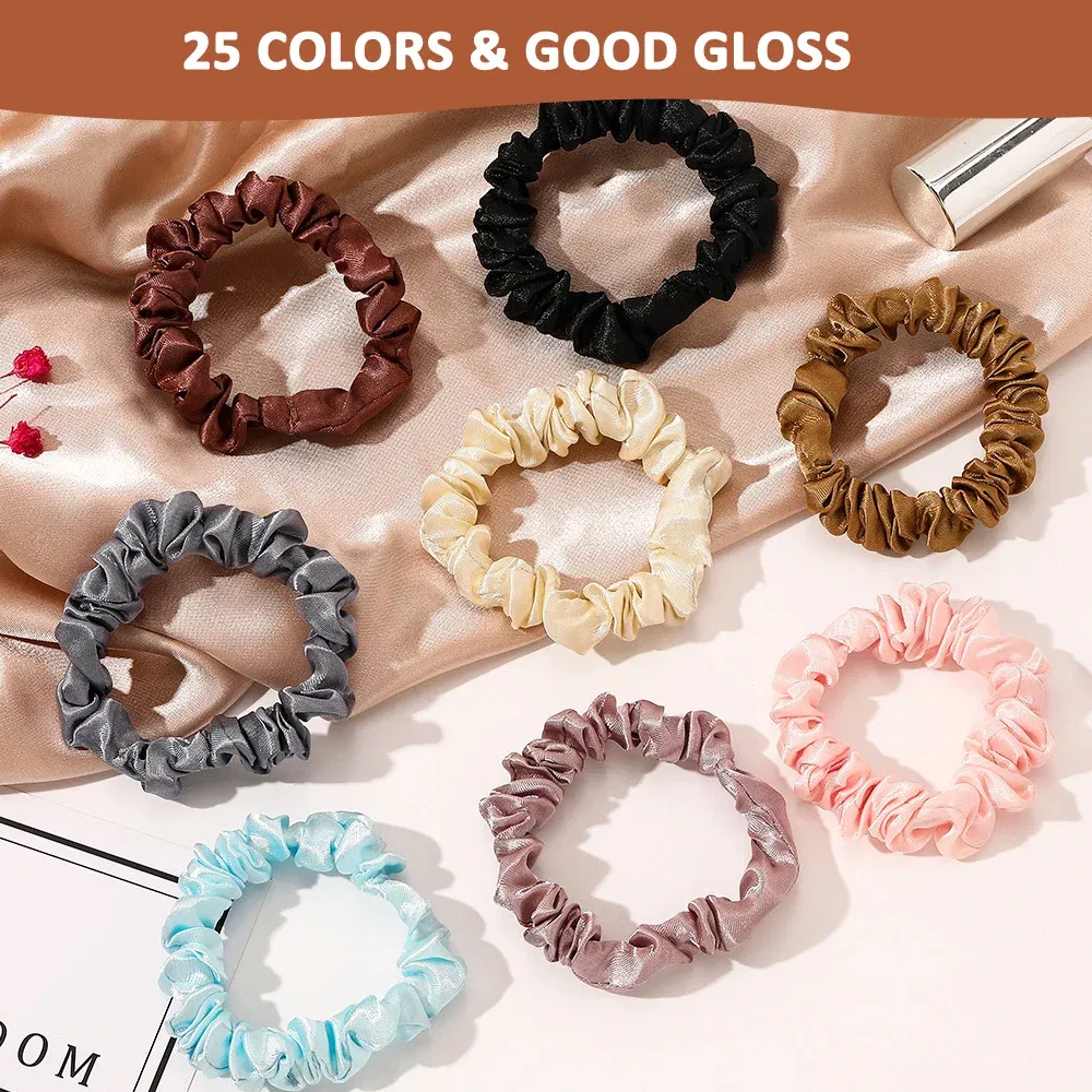 Color: MULTI - Free Shipping 3PCS/Set Satin Silky Scrunchies Hair Rope Luxury Solid Color Elastic Hair Bands Women Hair Accessories Headwear