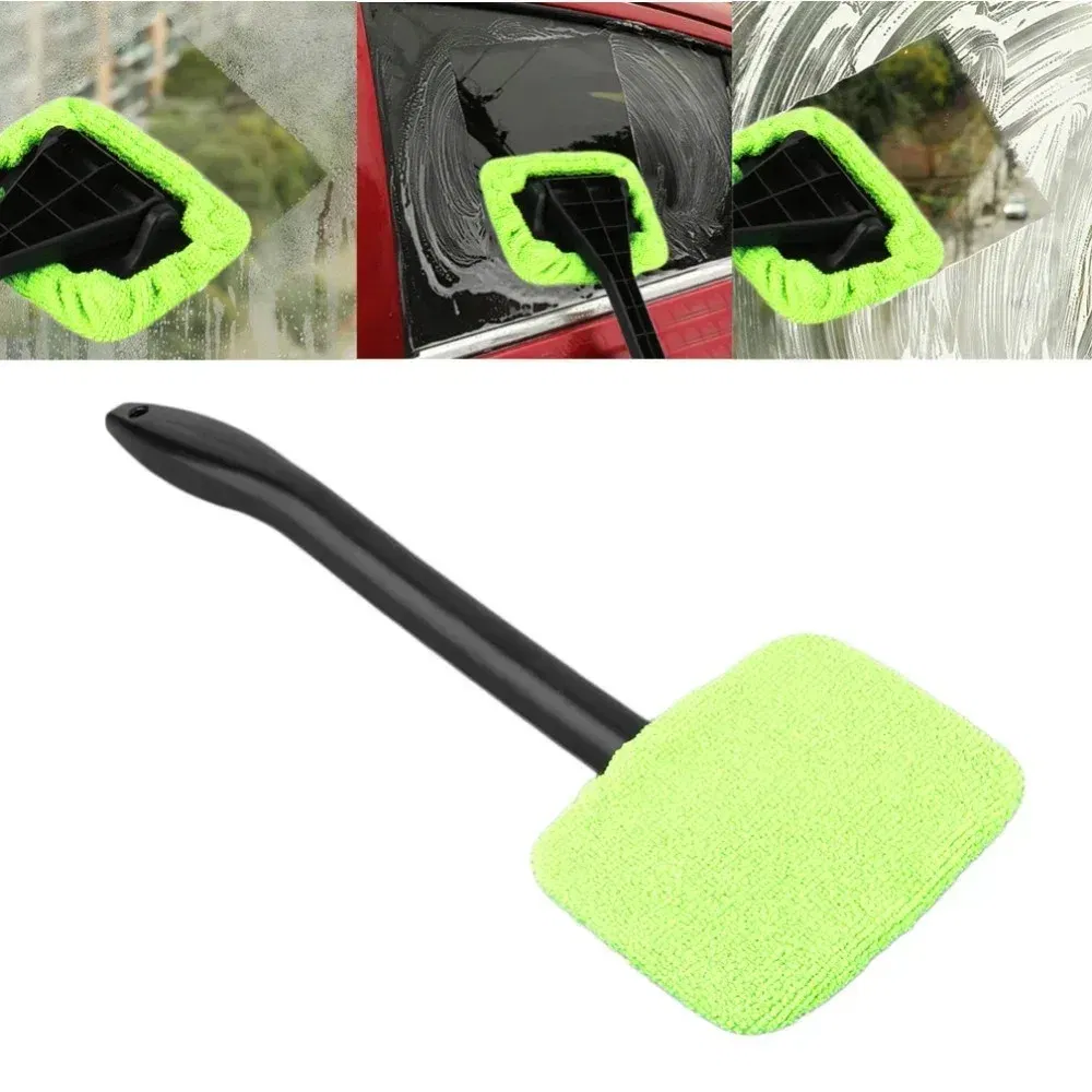 Color: Red - Car Windshield Cleaning Brush Kit Car Window Wiper Home Glass Defogging Dust Towel With Long Handle Cleaner Brush Washing Tool