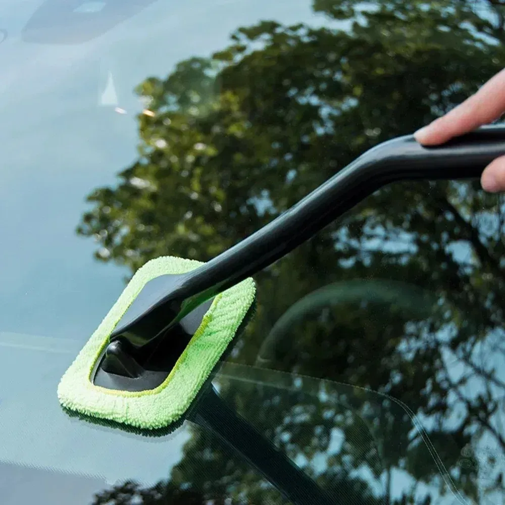 Color: Red - Car Windshield Cleaning Brush Kit Car Window Wiper Home Glass Defogging Dust Towel With Long Handle Cleaner Brush Washing Tool