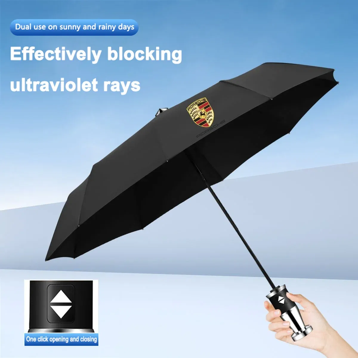 Color Name: WHITE - High-end Car Emblems Folding Sunshade Windproof Umbrella For Porsche Boxster Cayman Cayenne 911 Macan Panamera Auto Accessories