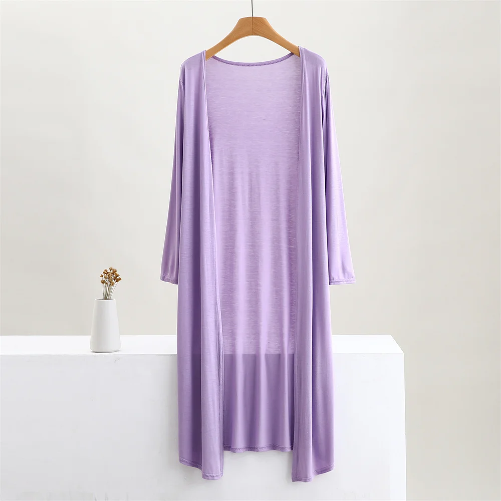 Color: black, Size: One Size - Summer Autumn 12 Colors Women Modal Long Cardigan Female Cotton Sweater Cardigans Long Sleeve Women Casual Coat Ladies Outerwear