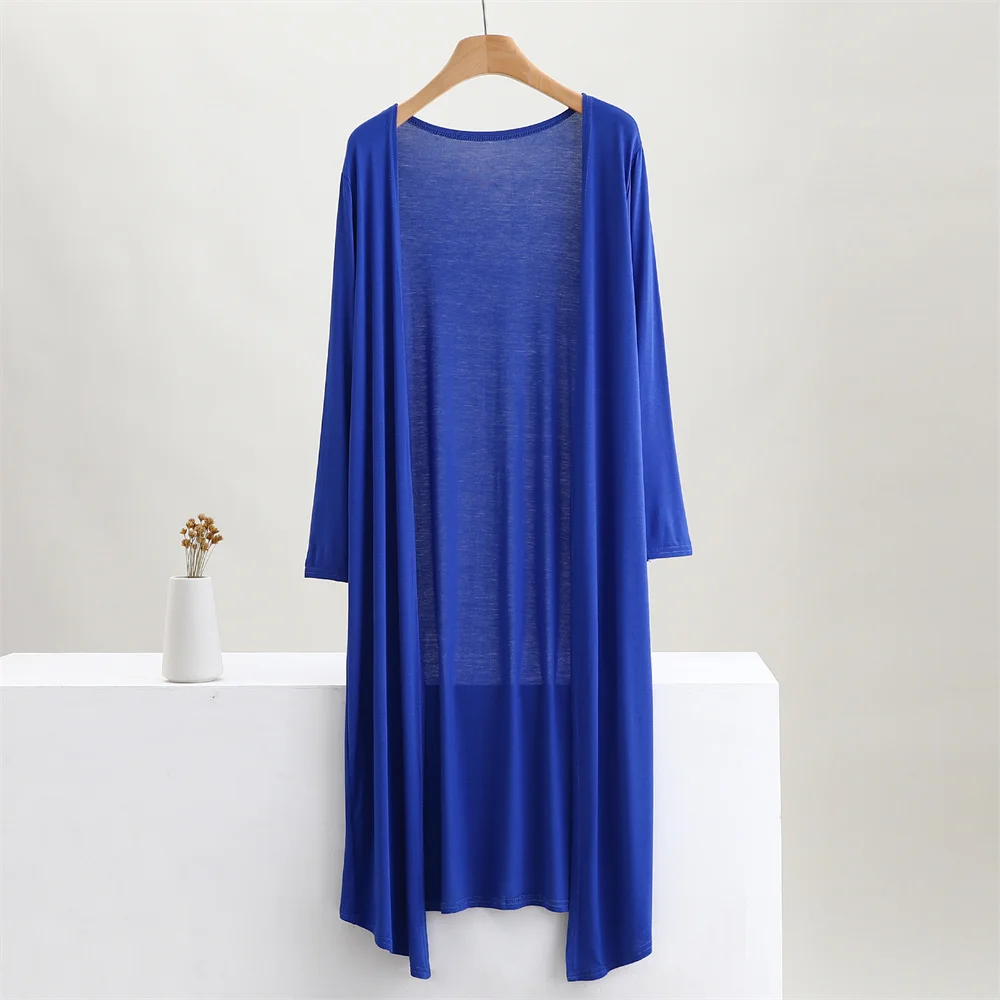 Color: black, Size: One Size - Summer Autumn 12 Colors Women Modal Long Cardigan Female Cotton Sweater Cardigans Long Sleeve Women Casual Coat Ladies Outerwear