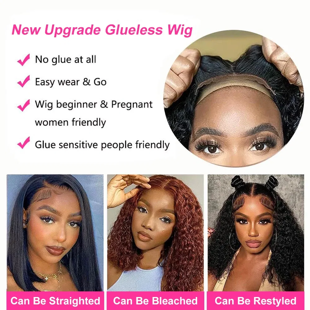 Hair Color: #1B, Ships From: United States, Stretched Length: 16inches, Density: 180% - Water Wave Bob Wig Glueless Preplucked Human Wigs Ready To Go 13x4 Frontal Brazilian Wigs HD Transparent Lace Wig Deep Curls