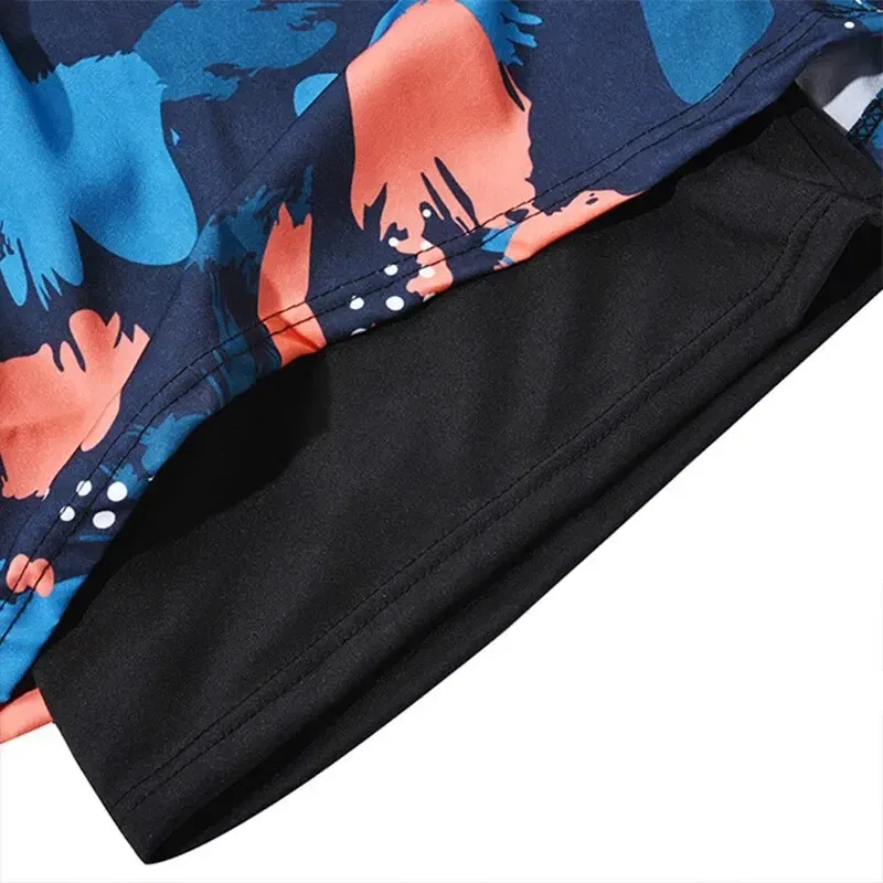 Size: XL, Color: Orange - Summer Men's New Quick-drying Double-layer Anti-embarrassment Loose Printed Adult Professional Swimming Trunks