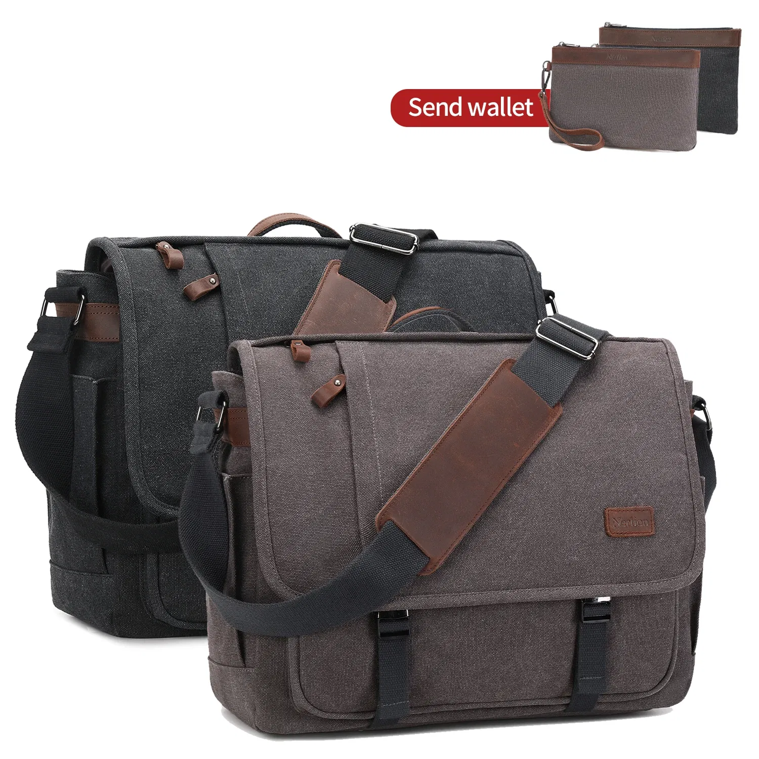 Color: GRAY - Waterproof Canvas Messenger Bag for Men, Messenger Bag ,Shoulder Bag, Casual Computer Bag, Business Bag, Crazy Horse Cowhide