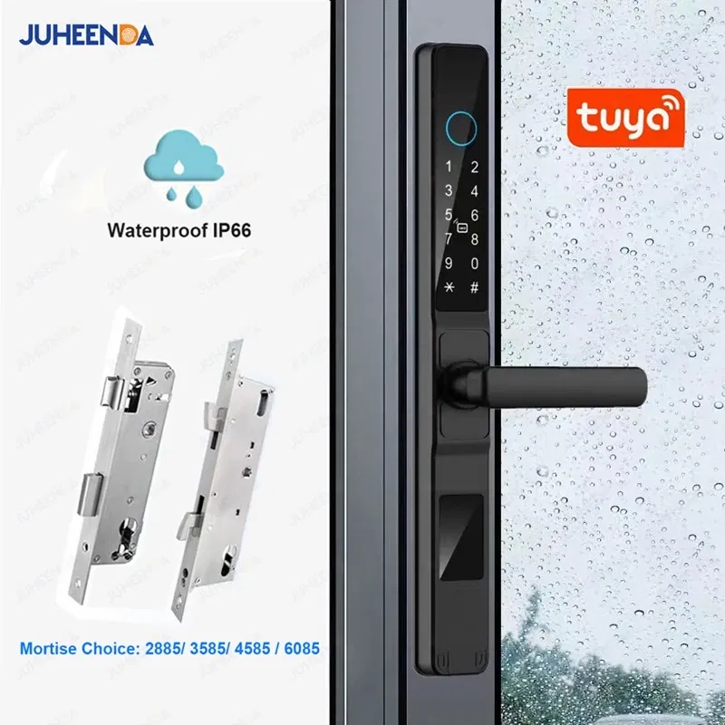 Color: Light Blue, Ships From: CHINA - Tuya Smartlife WiFi Remote Control Waterproof Smart Lock Sliding Aluminum Door Digital Password Card Fingerprint Electronic Lock