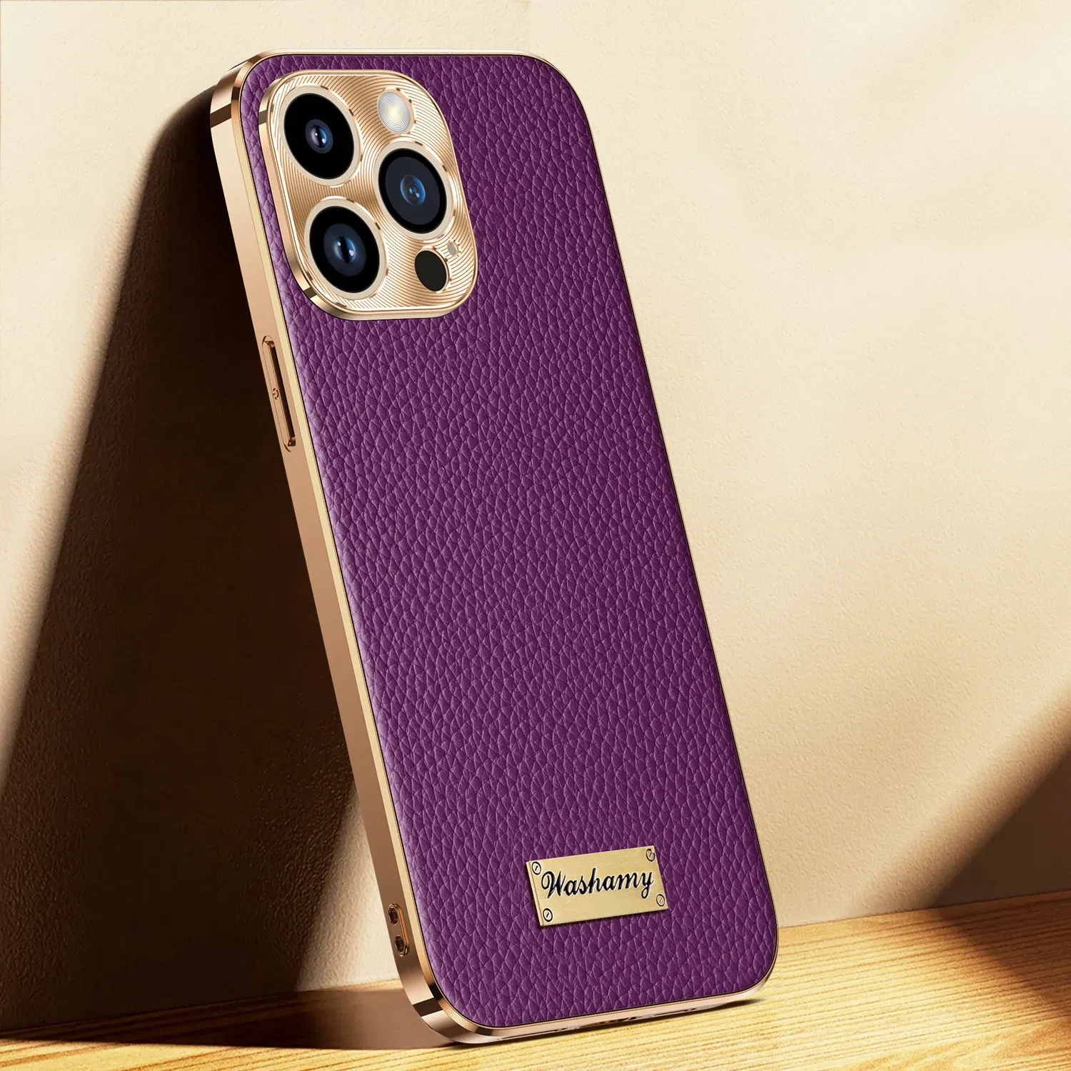 Color: Brown, Compatible-Phone Models: For iPhone 15 - Luxury Genuine Leather Phone Case For iPhone 15 14 13 Pro Max Plating Soft Silicone Frame Shockproof Cover For iPhone 16 Pro Max