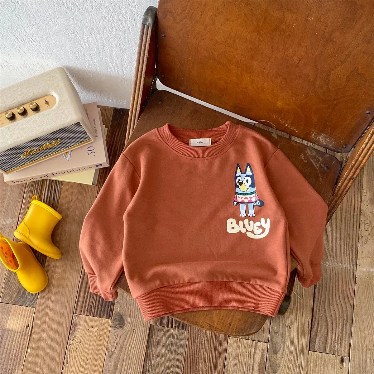 Color: Beige, Kid Size: 9M - Fashion Cartoon Printed Children Hoodies Crewneck Baby Boys Girls Long Sleeve Tops Loose Disney Kids Clothing Autumn Sweatshirts