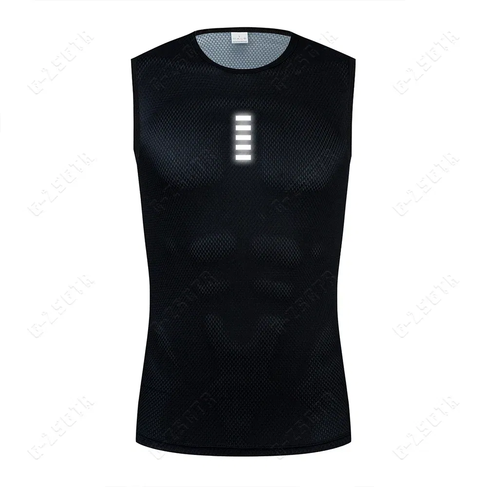 Color: Black, Size: XL - Reflective Cycling Base Layers White Cycling Undershirt Quick Dry Vest Sport Underwear Tight Vest High Elastici Vest Bike Jersey