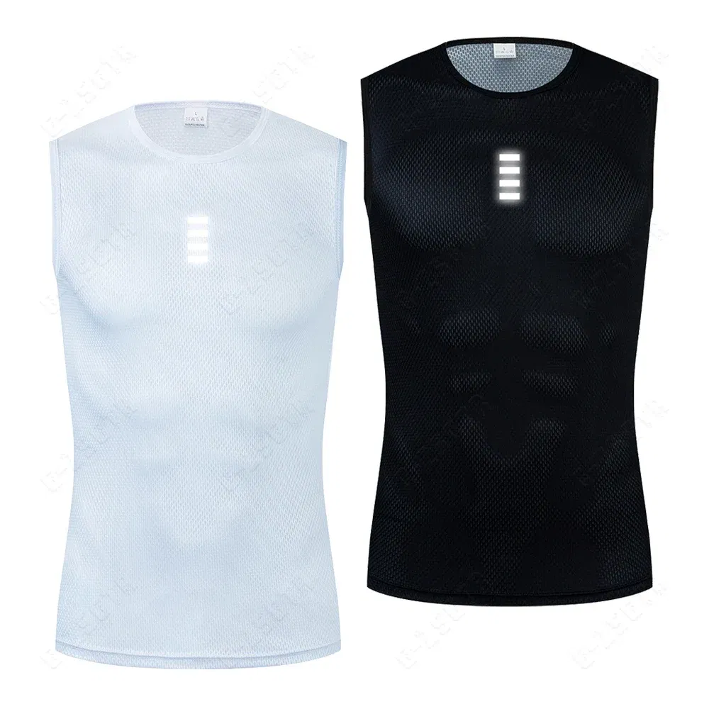 Color: Black, Size: XL - Reflective Cycling Base Layers White Cycling Undershirt Quick Dry Vest Sport Underwear Tight Vest High Elastici Vest Bike Jersey