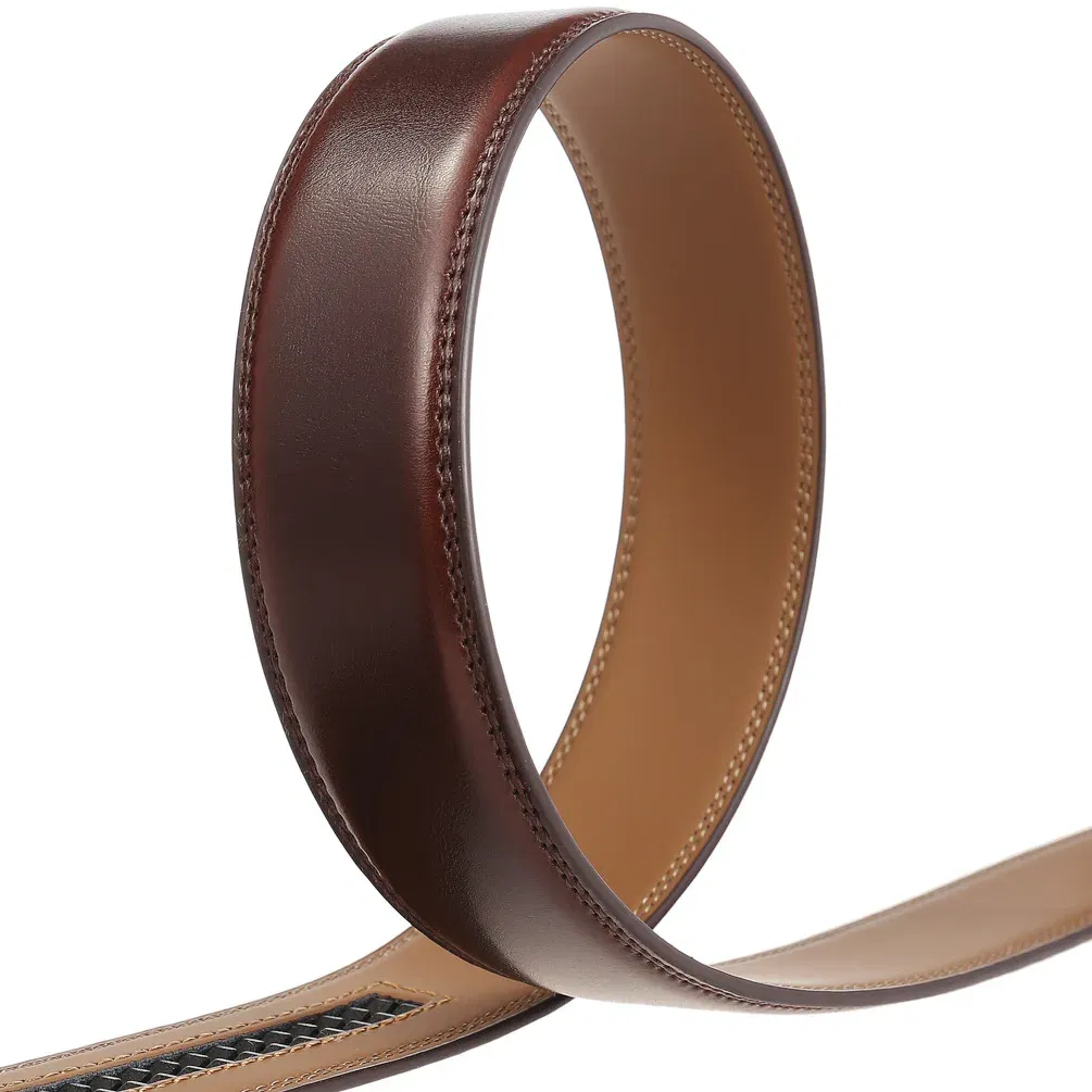 Color: black, Belt Length: 130cm - 90-130cm Brand No Buckle 3.0cm Wide Genuine Leather Automatic Belt Body Strap Without Buckle Belts Men Good Quality No Holes