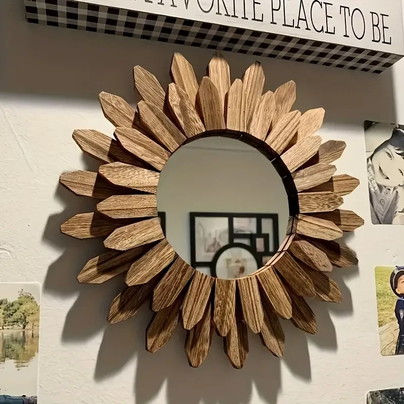 1pc Bohemian Sunflower Wooden Mirror.